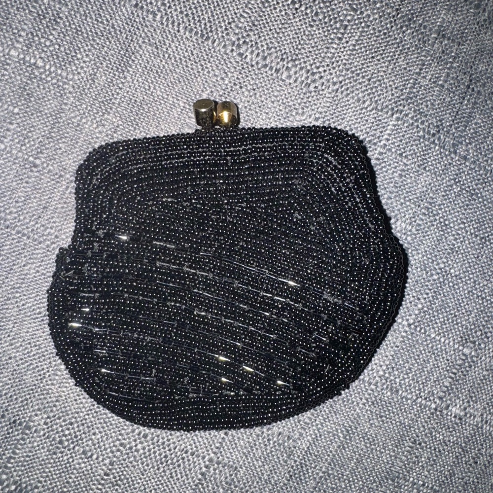Elegant Black Beaded Change Purse from Japan with gold hardware